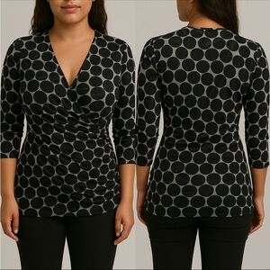 INC International Concepts Black and White Wrap Blouse 3/4 Sleeve